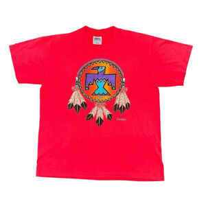 Vintage 90s Oneita Native-American Dream Catcher Shirt Large Red